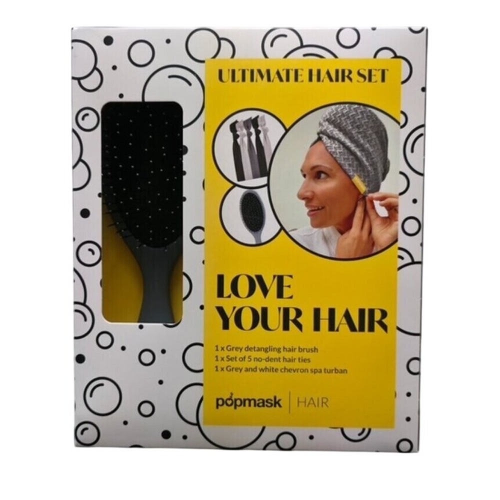 Popmask Ultimate Hair Set Detangling Brush Hair Turban No Dent Ties ‎ New